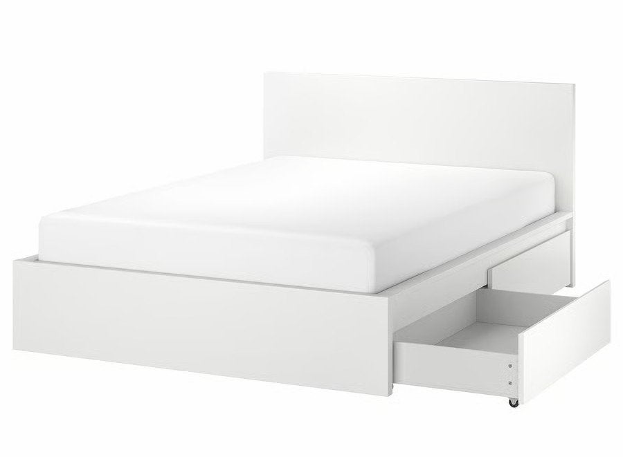 IKEA MALM bed met LÖNSET lattenbodems, Ophalen, Gebruikt, Wit, Tweepersoons