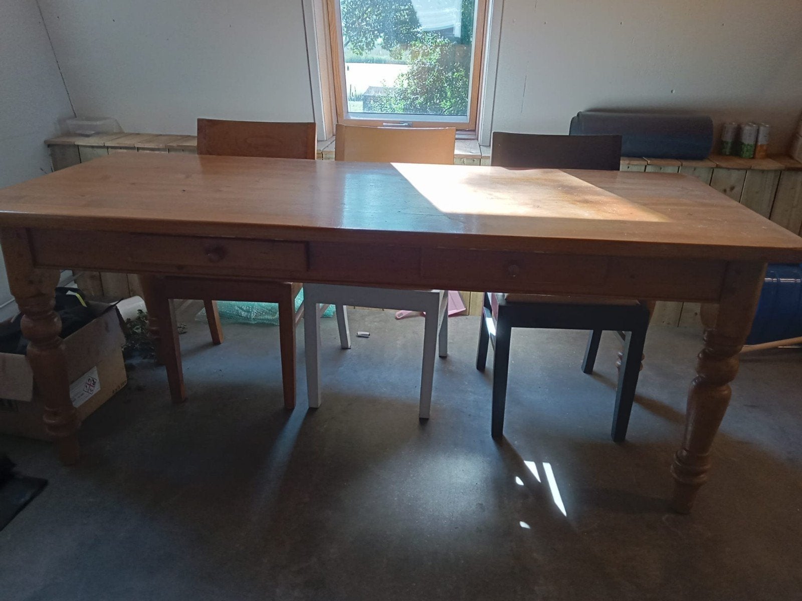 grote grenen eettafel met lades h, Ophalen, Gebruikt, 200 cm of meer, 50 tot 100 cm