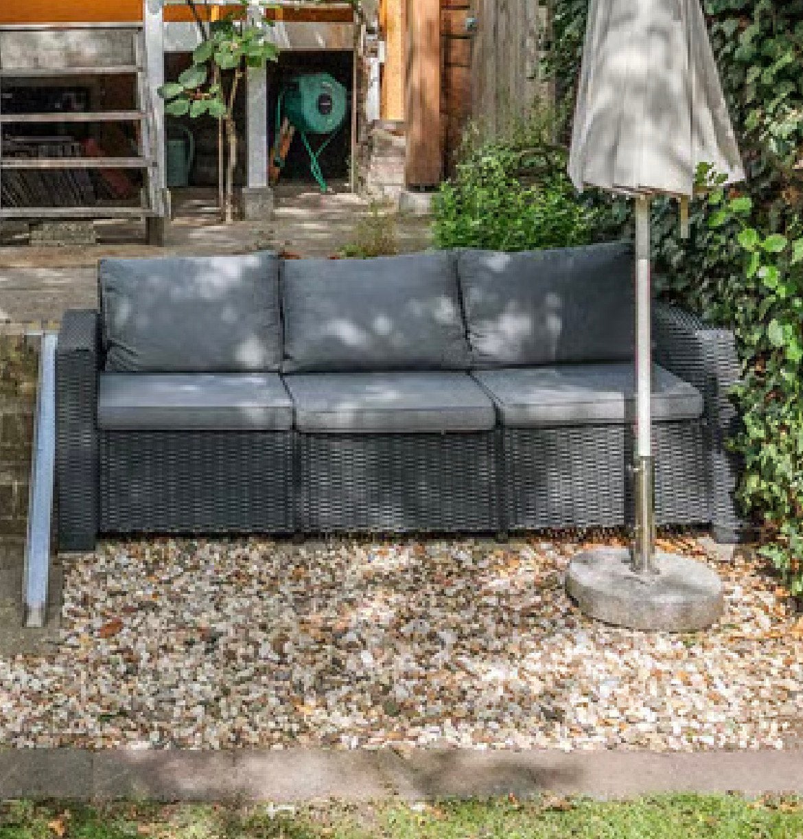 Tuinbank met hocker, Ophalen, Gebruikt, Bank, 3 zitplaatsen