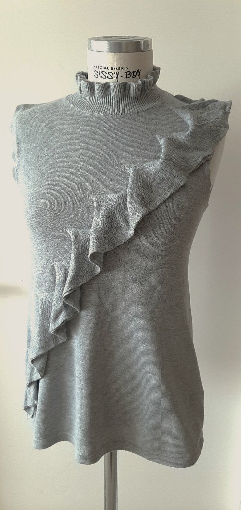 CREAM, lichtgrijze top met ruche, mt S, Cream, Ophalen of Verzenden, Grijs, Gedragen