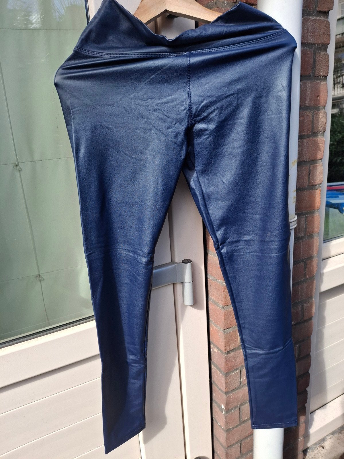Donkerblauwe glanzende legging maat L/XL, Ophalen of Verzenden, Zo goed als nieuw, Blauw, Legging