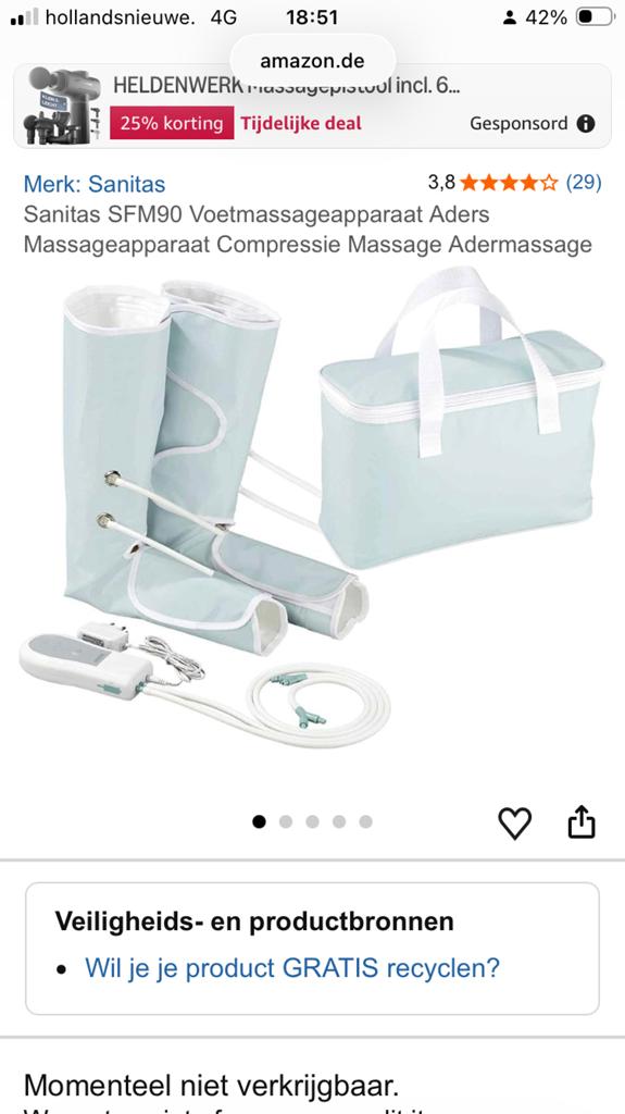 Sanitas SFM 90 Benen Massage Apparaat - Compressie Massage, Ophalen of Verzenden, Zo goed als nieuw, Apparaat