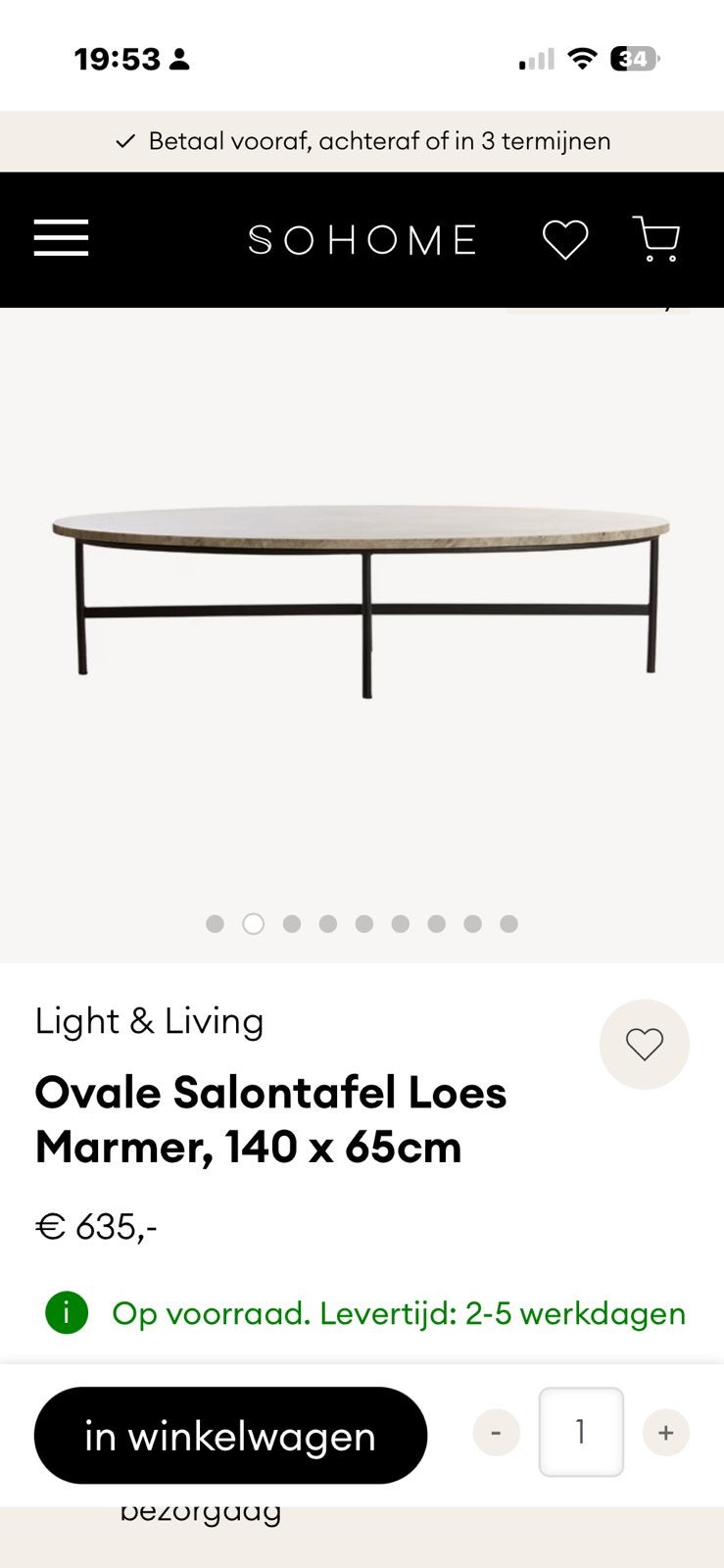 marmeren salontafel ovaal, Huis en Inrichting, Tafels | Sidetables, Ophalen, 100 tot 150 cm, Zo goed als nieuw, Ovaal