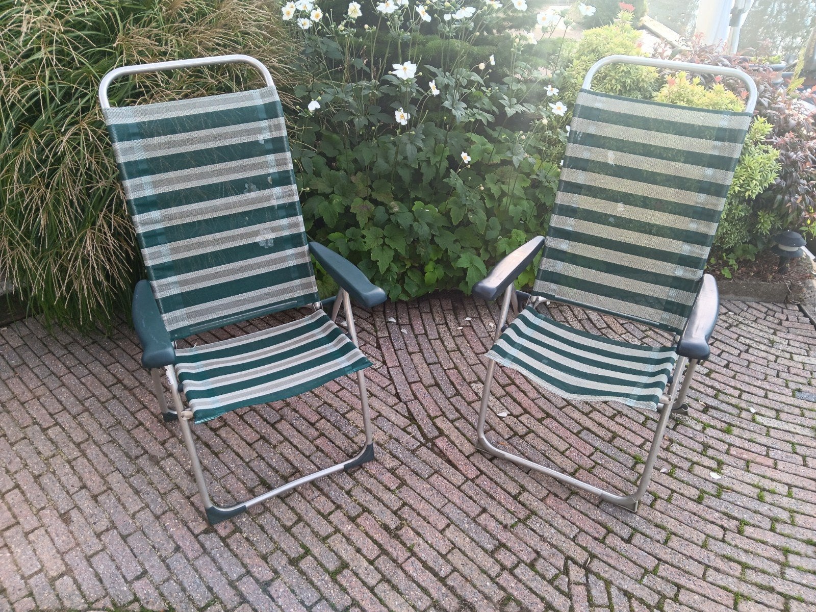 Comfortabele inklapbare campingstoel, groen gestreept, Ophalen, Gebruikt, Aluminium, Inklapbaar