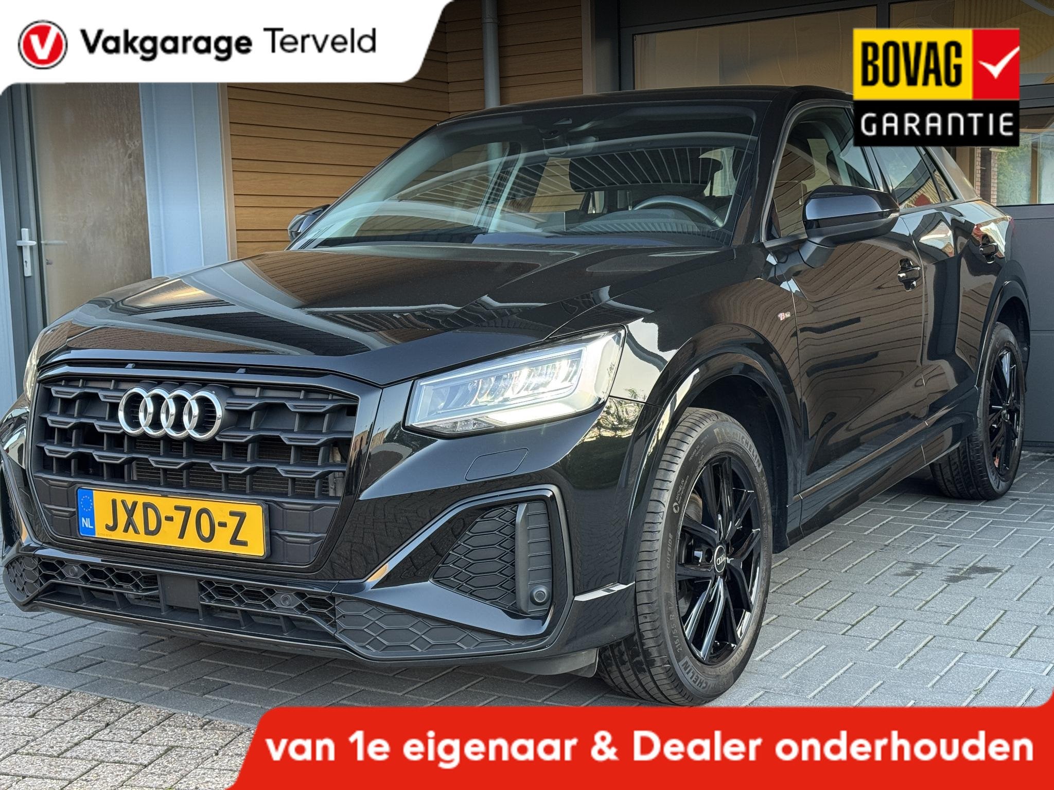 Audi Q2 35 TFSI S-line,Cam,Carpl,Navi,Cruise,Leer, Auto's, Dealer onderhouden, 4 cilinders, 150 pk, Zwart