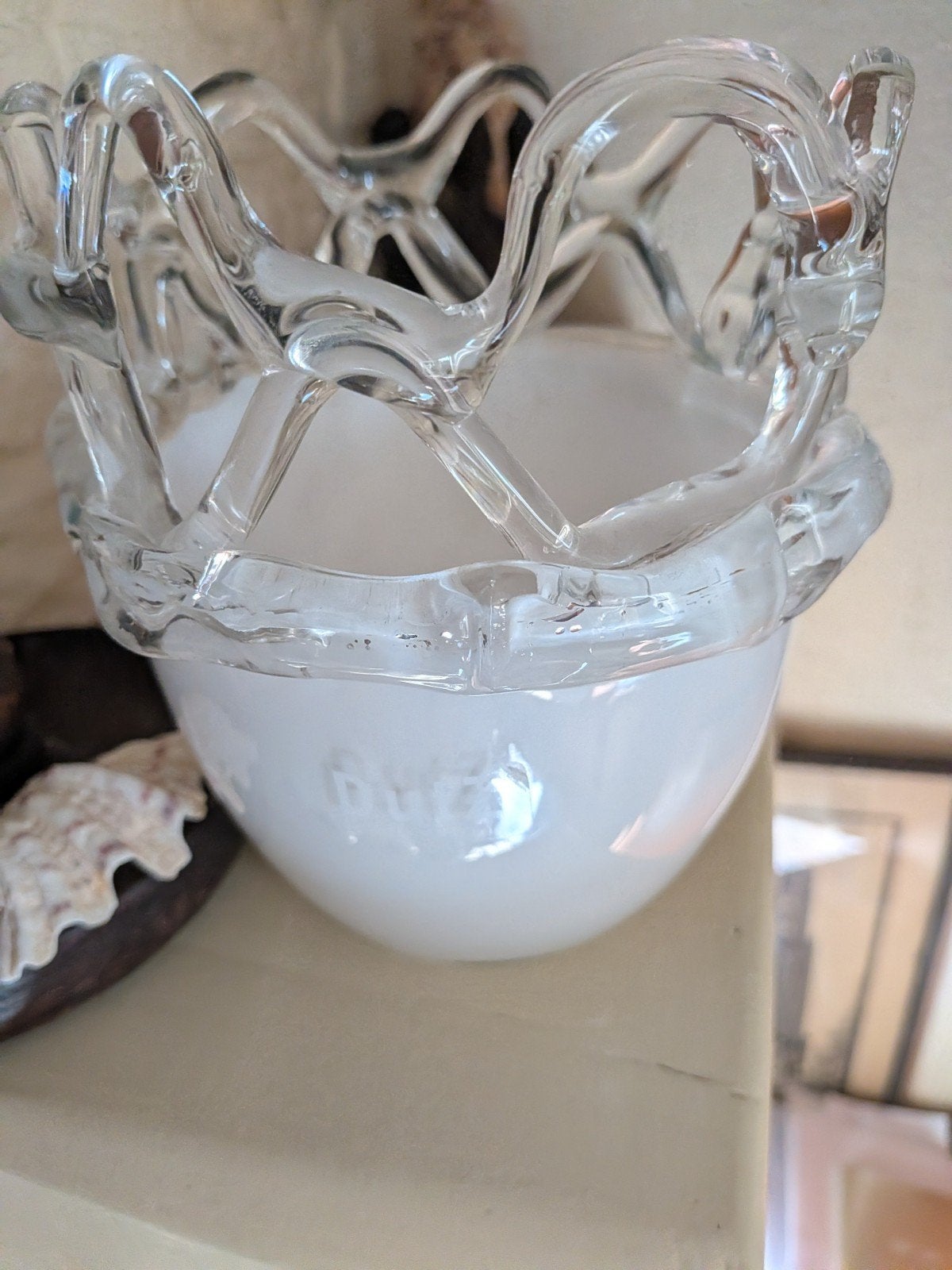 Decoratieve glazen schaal met opaline basis, Ophalen of Verzenden