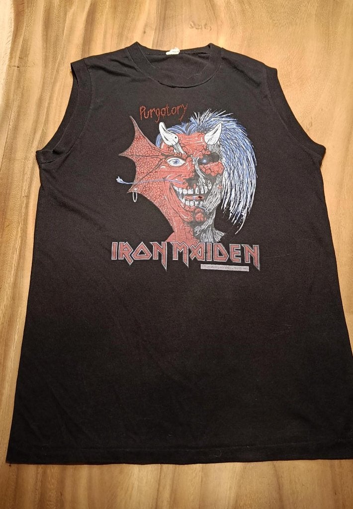 Iron Maiden vintage 1981 Purgatory mouwloos band T-shirt S, Ophalen, Gebruikt, Kleding