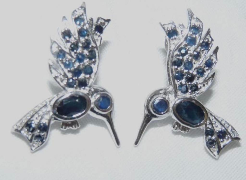 Oorbellen Kolibri met donkerblauwe Saffieren 925, Sieraden, Tassen en Uiterlijk, Oorbellen, Blauw, Nieuw, Ophalen of Verzenden