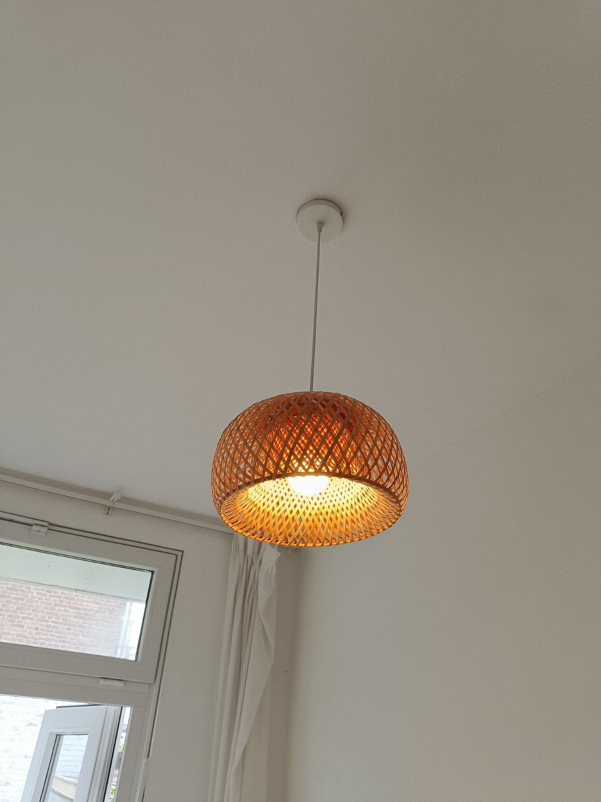 Rotan hanglamp - Boheemse stijl, Ophalen, Natuurlijk materiaal, E27 (groot), Zo goed als nieuw