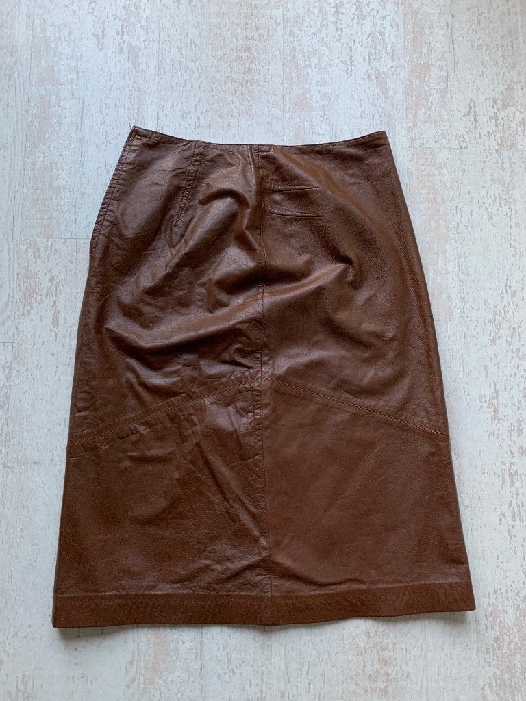 Vintage Rok Leatherlook van Hennis - Bruin S/M, Bruin, Hennis, Ophalen of Verzenden, Maat 36 (S)