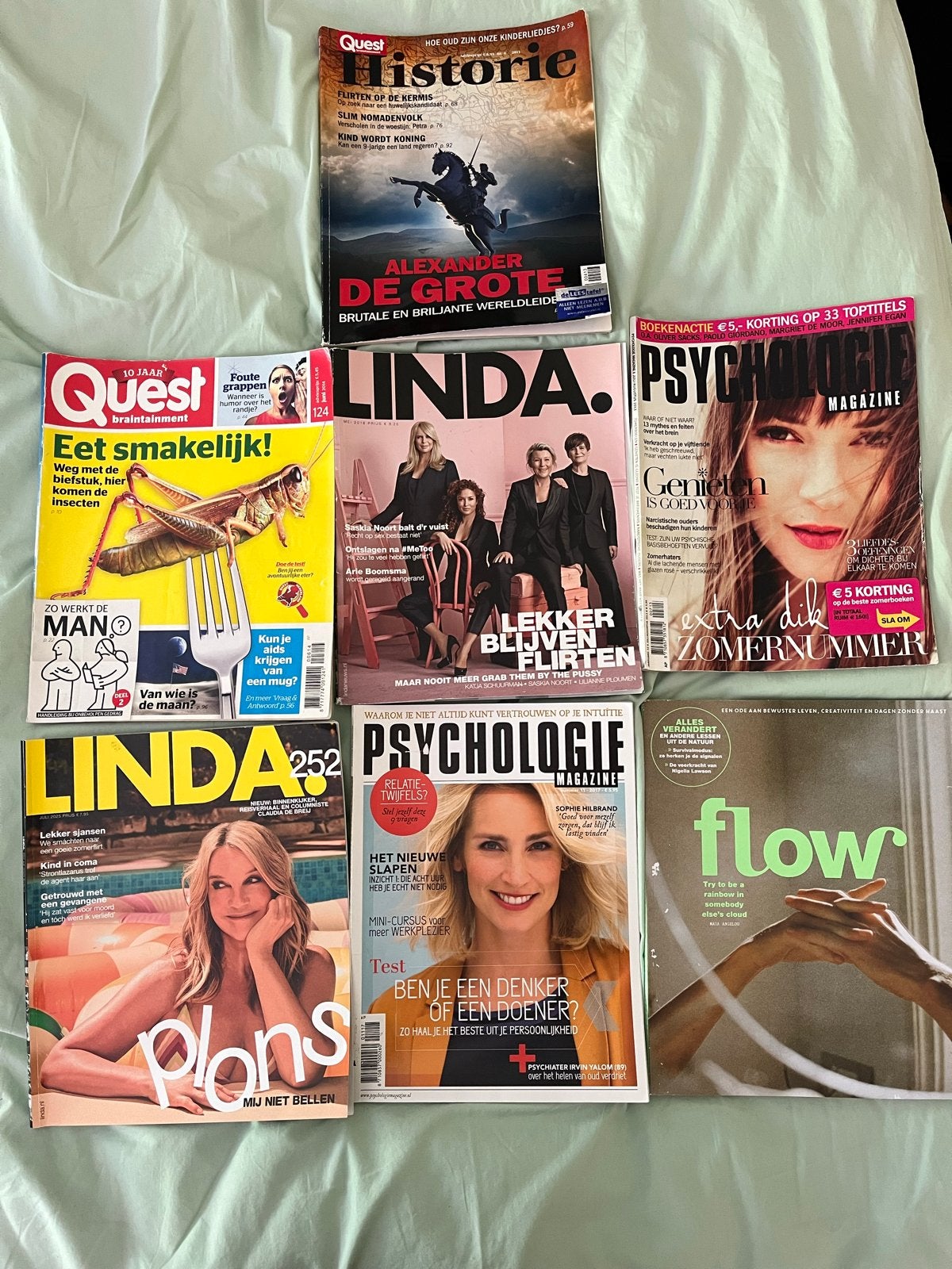 Tijdschriftenpakket: Quest,Linda,Psychologie, Flow, Historie, Ophalen of Verzenden, Gelezen, Damesbladen