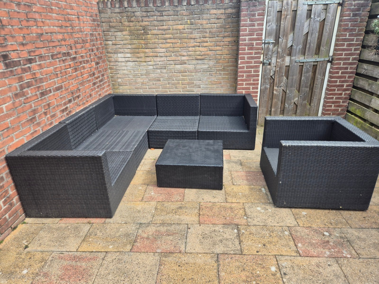 Complete Wicker Loungeset met Hoekbank, Stoel en Tafel, Ophalen of Verzenden, Wicker, Stoel