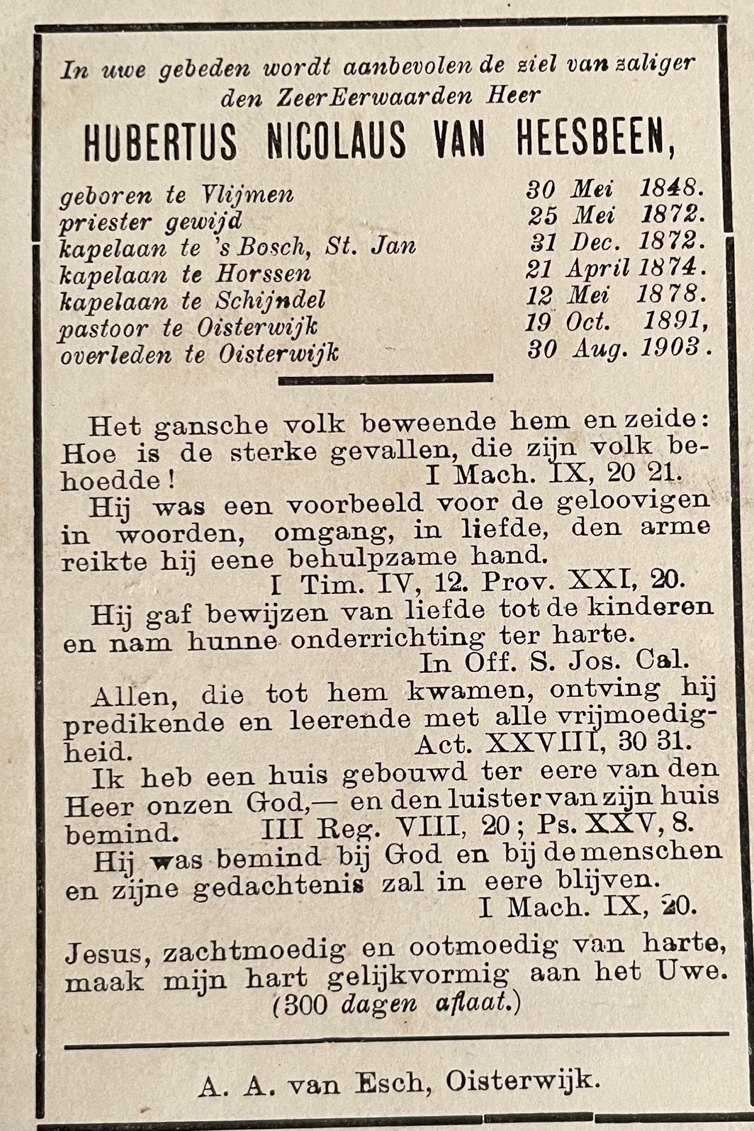 Hubertus Nicolaus van Heesbeen Vlijmen 1848, Verzamelen, Ophalen of Verzenden
