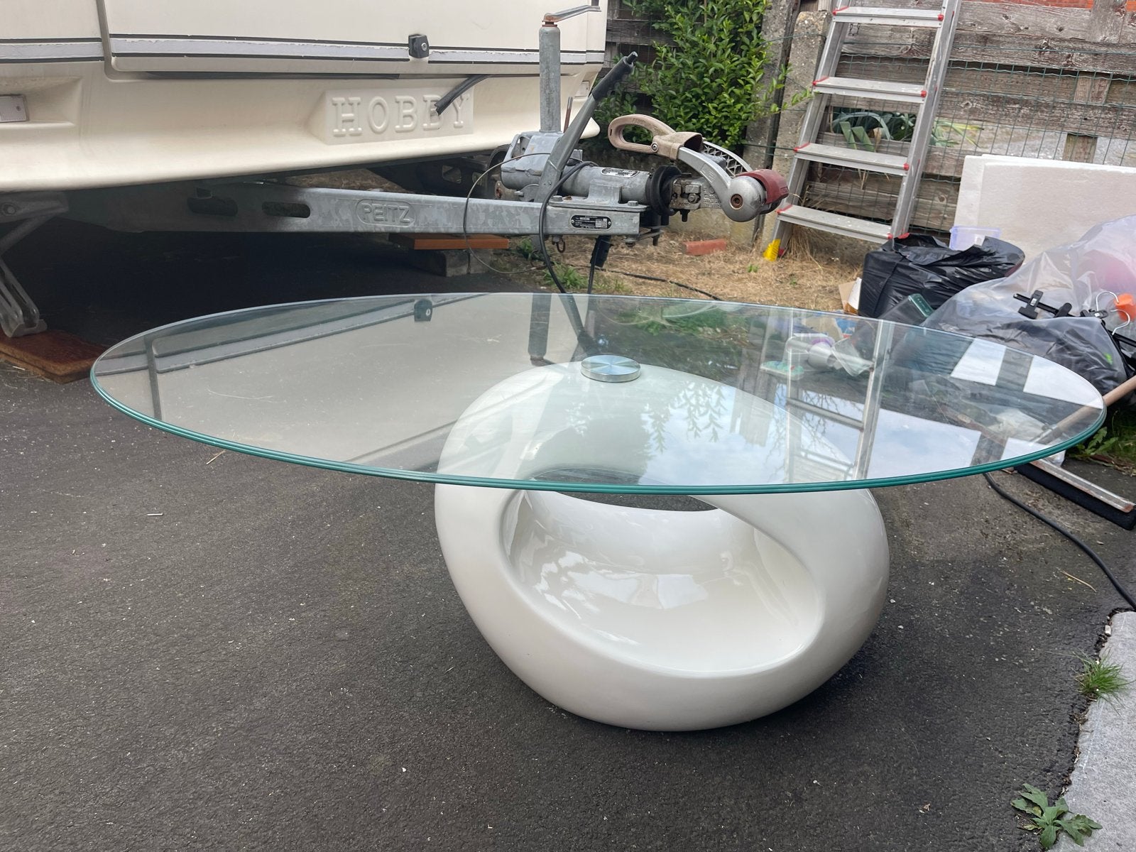 Glazen salontafel  in heusden, Ophalen, Gebruikt, Ovaal, Glas