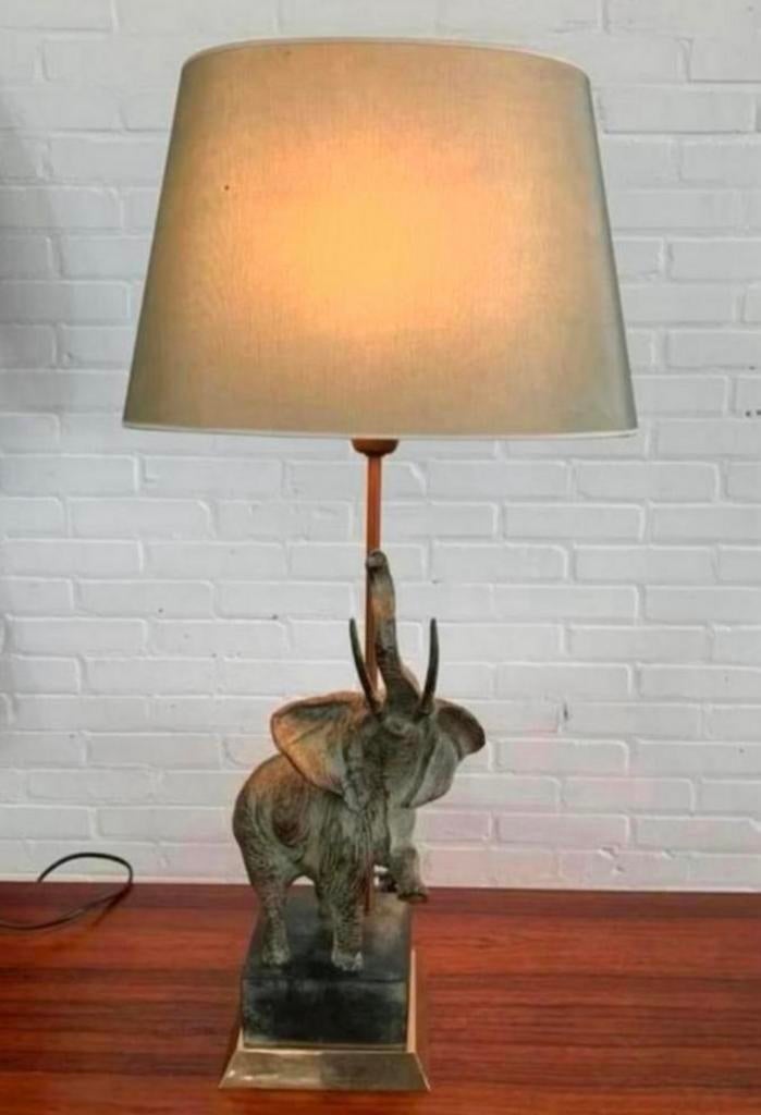 Lamp vintage Deknudt Maison Jansen stijl bronzen olifant, Ophalen of Verzenden