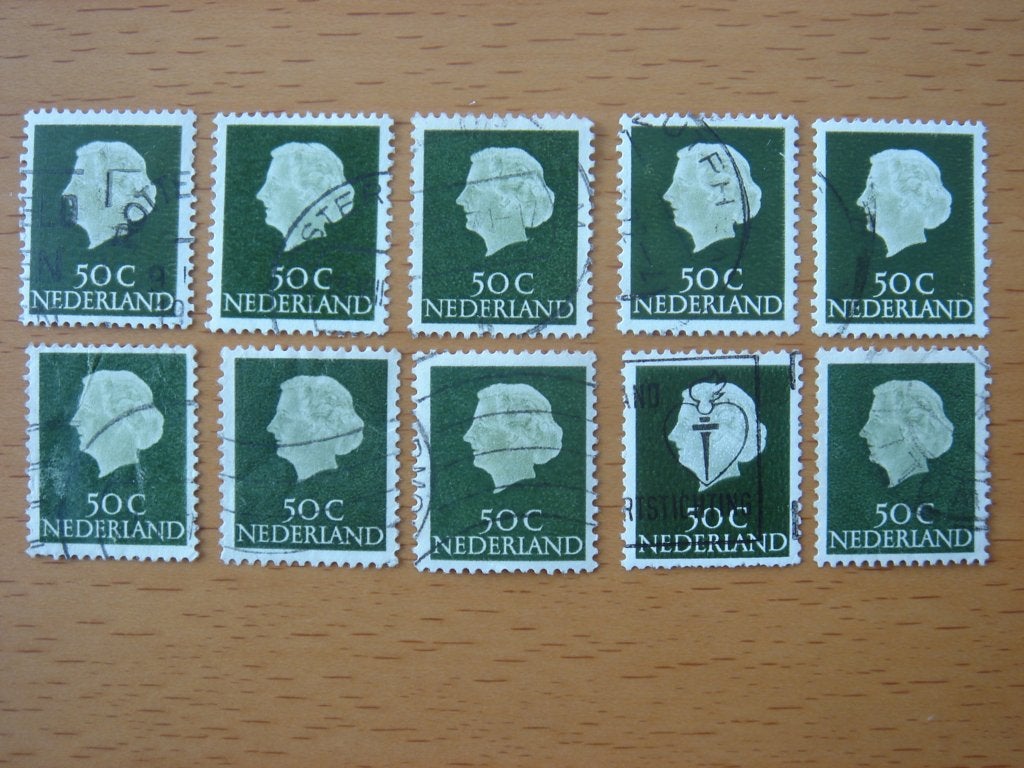 Juliana en profil 10x NVPH 629 – 50 cent  Gestempeld, Ophalen of Verzenden, Na 1940, Gestempeld