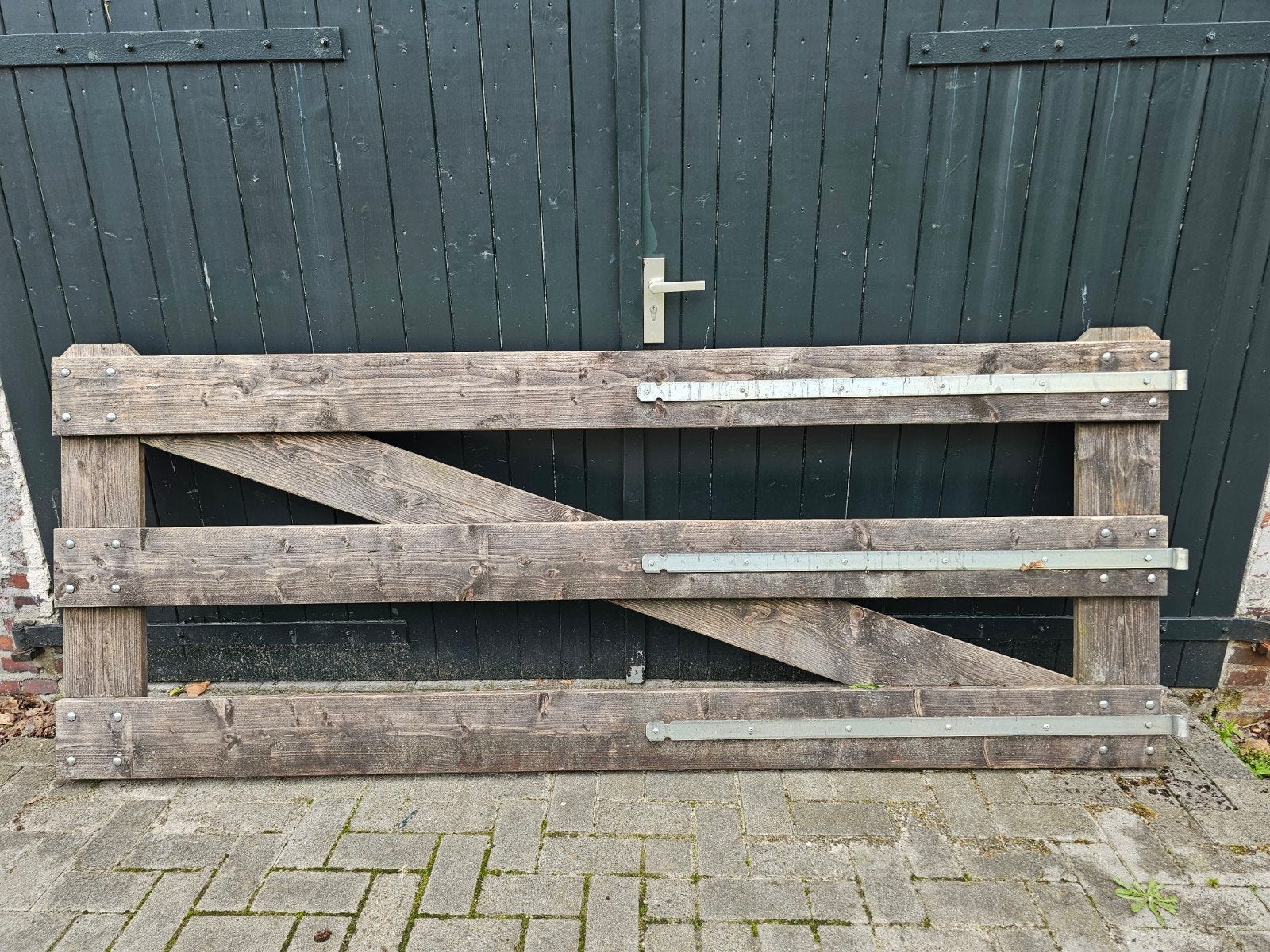 Aangeboden dubbele houten weidehek 5.00 mtr, Ophalen, Hout, Tuinhek