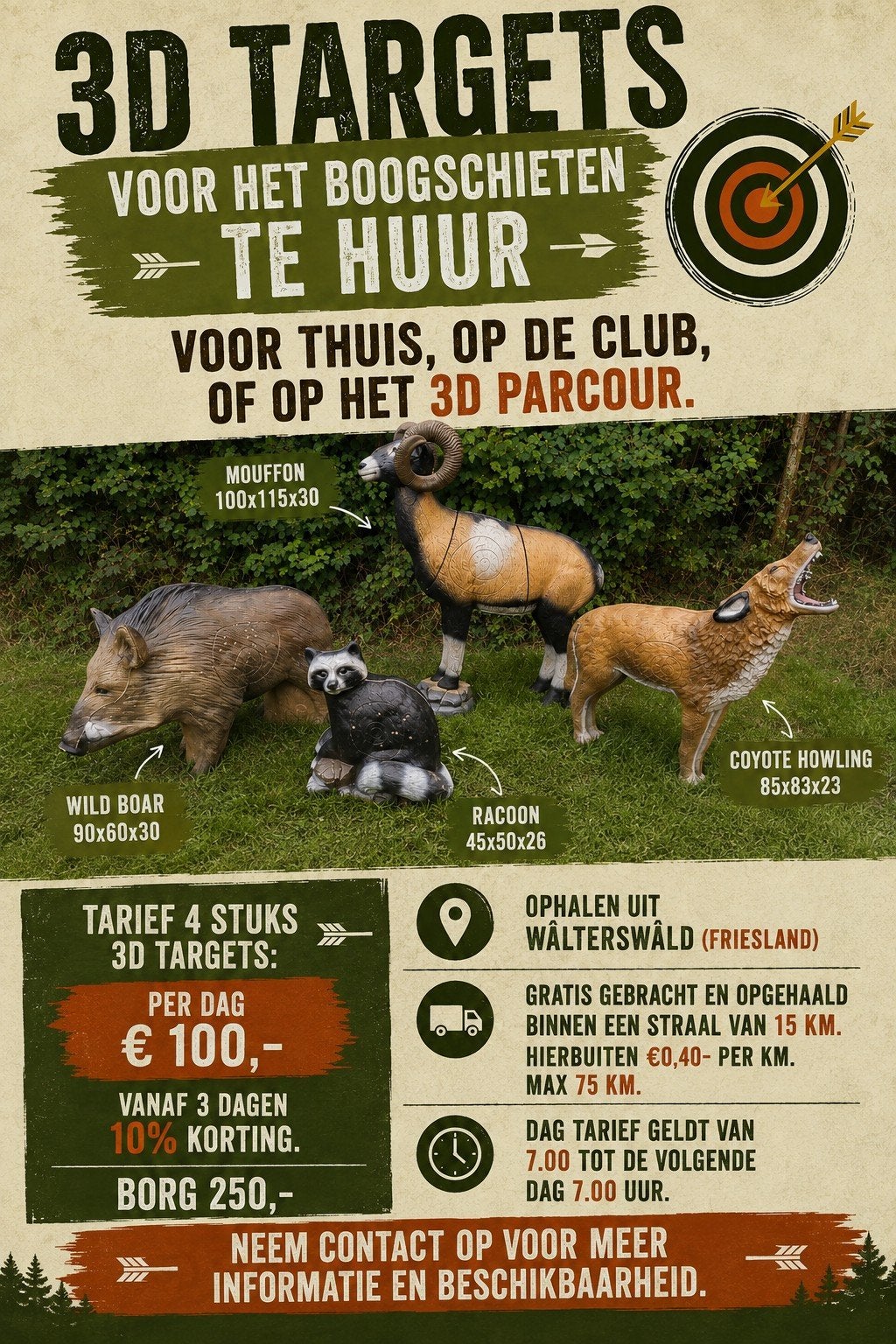 3d targets dieren voor het boogschieten parcour te huur, Ophalen, Zo goed als nieuw, Doelwit