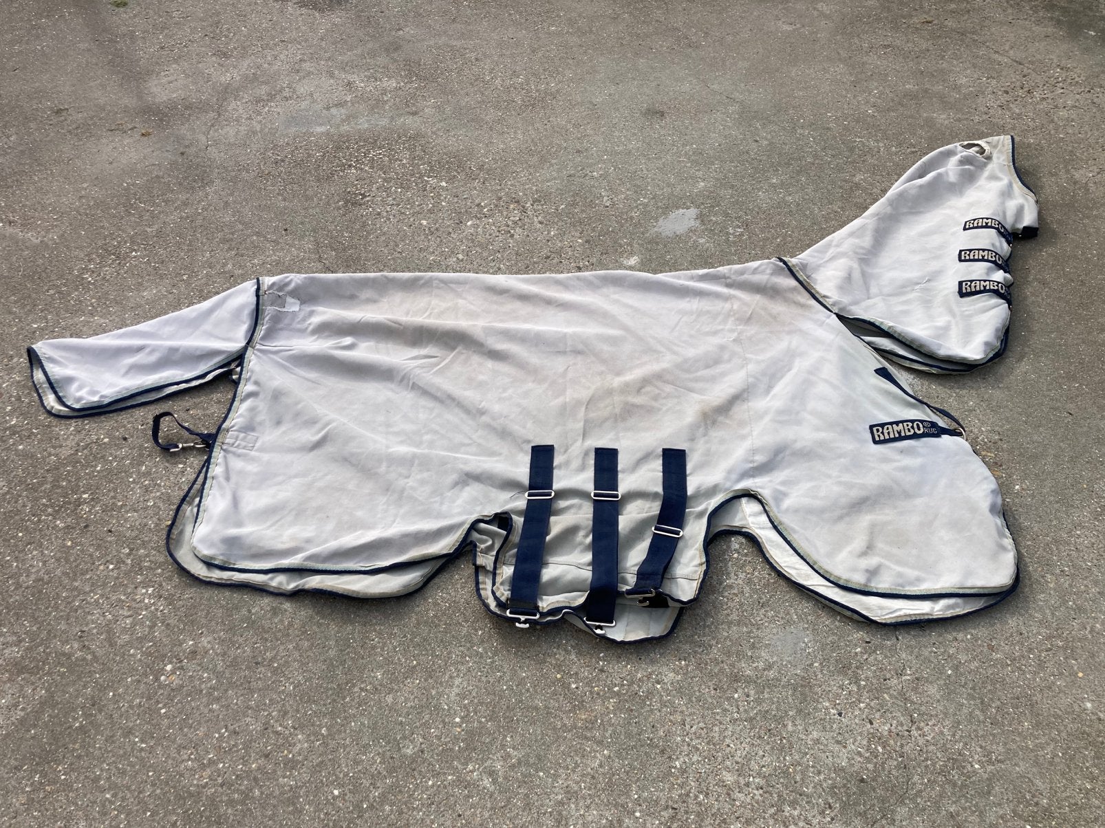 Grijze rambo sweet itch hoody rug eczeemdeken 5'6 115 / 168, Dieren en Toebehoren, Ophalen of Verzenden, Gebruikt, Deken