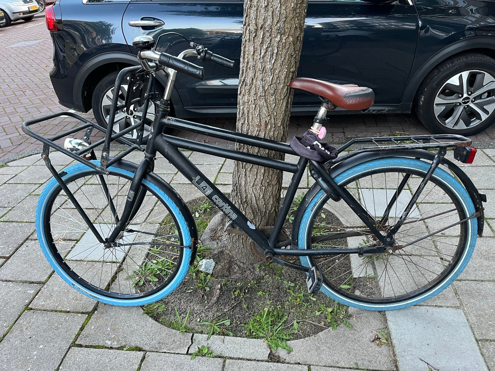 Cortina U4 jongensfiets - Zwart met blauwe banden, Terugtraprem, Gebruikt, Versnellingen, 53 tot 57 cm