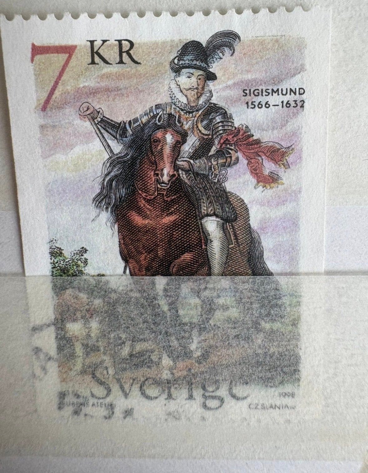 Zweedse postzegel Sigismund 1566-1632, 7 KR, Postzegels en Munten, Ophalen of Verzenden, Gestempeld