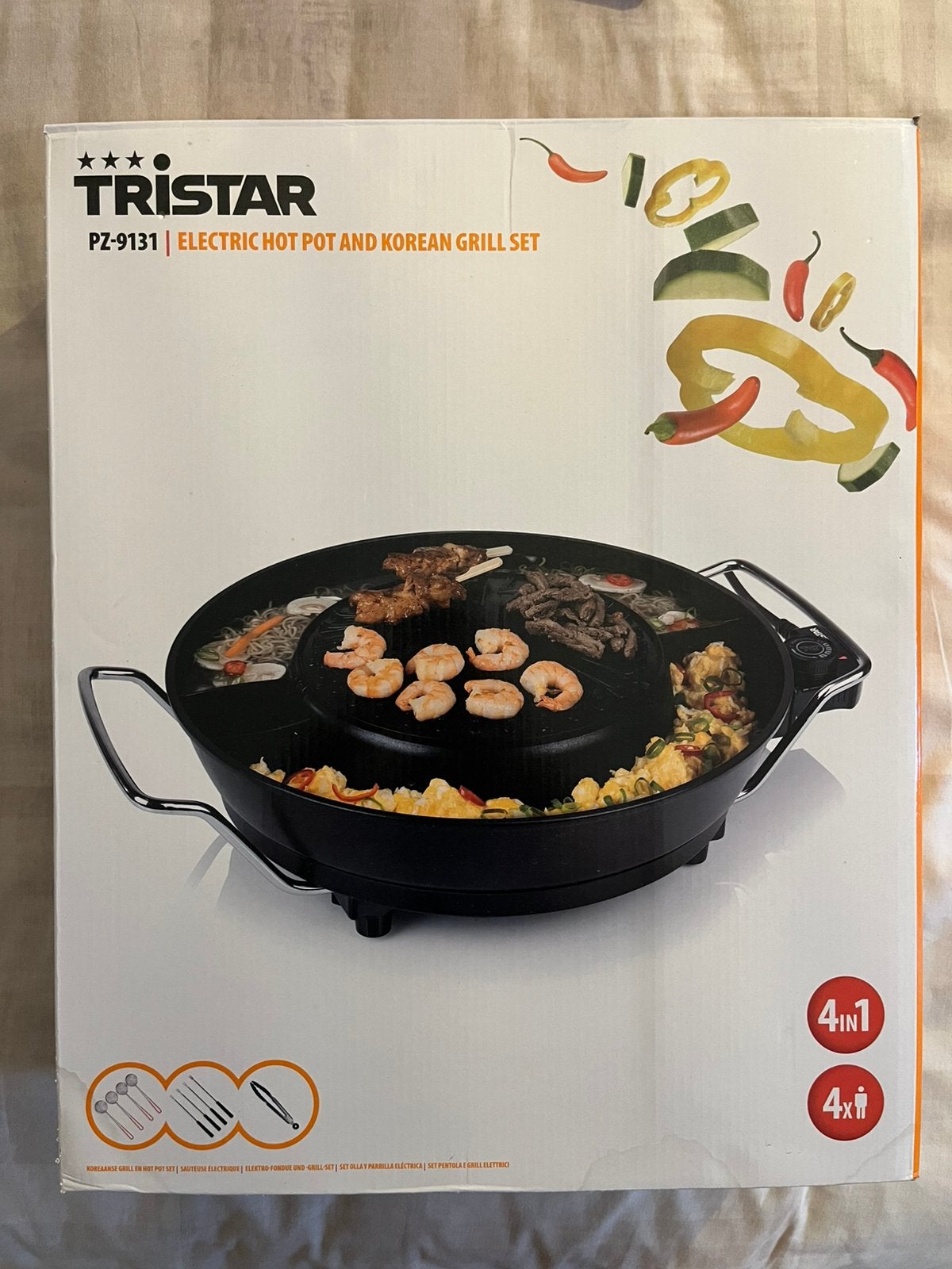 Tristar PZ-9131 Electric Hot Pot & Korean Grill – 4 personen, Ophalen of Verzenden, Nieuw, 4 t/m 7 personen