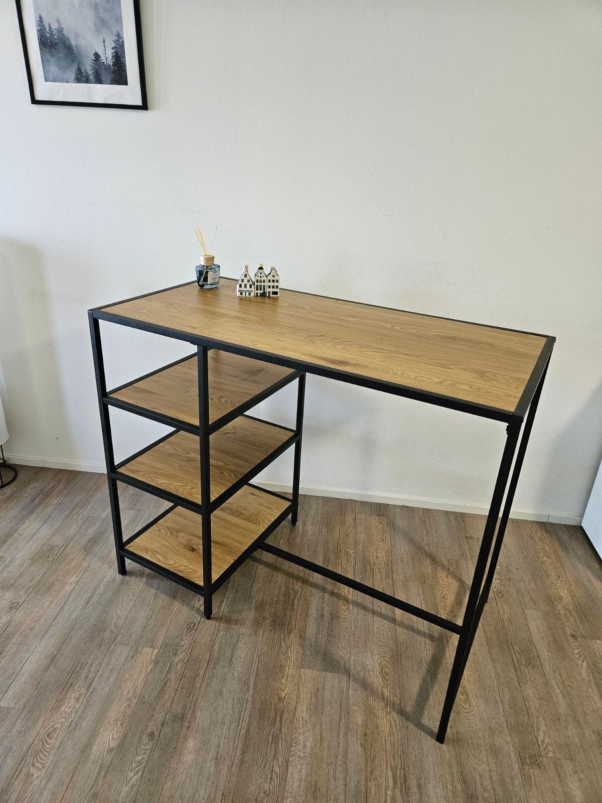 Bar Table with Shelves / Standing Desk - JYSK TRAPPEDAL, Overige houtsoorten, 100 tot 150 cm, Tot twee personen, Industrieel, Modern