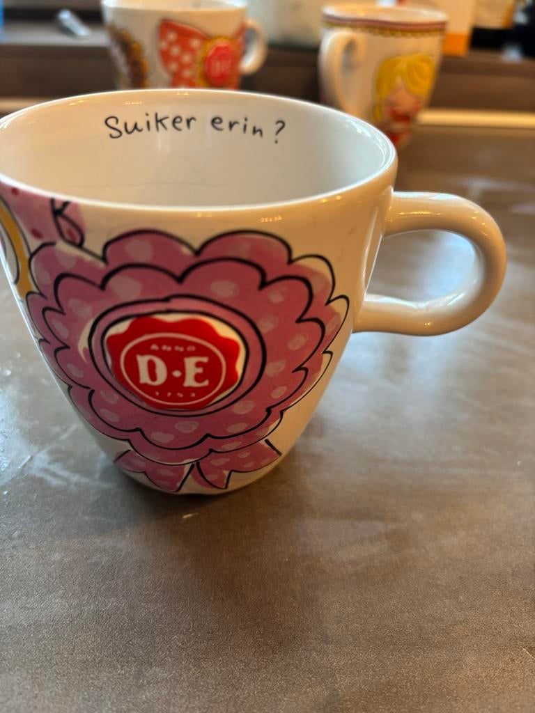Douwe Egberts blond mok 'Suiker erin?' - Gebruikt, Ophalen, Gebruikt, Keramiek, Overige stijlen