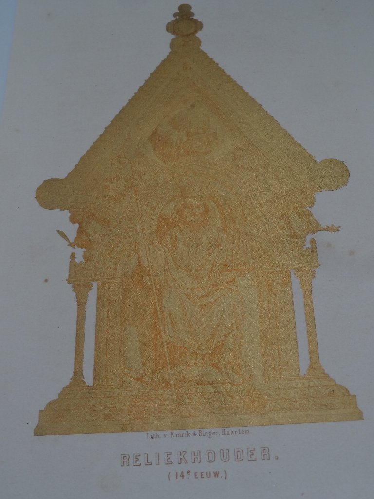 litho gouden reliekhouder 14e eeuw, Emrik en Binger, Origineel, Ophalen of Verzenden, Overige onderwerpen, Lithografie