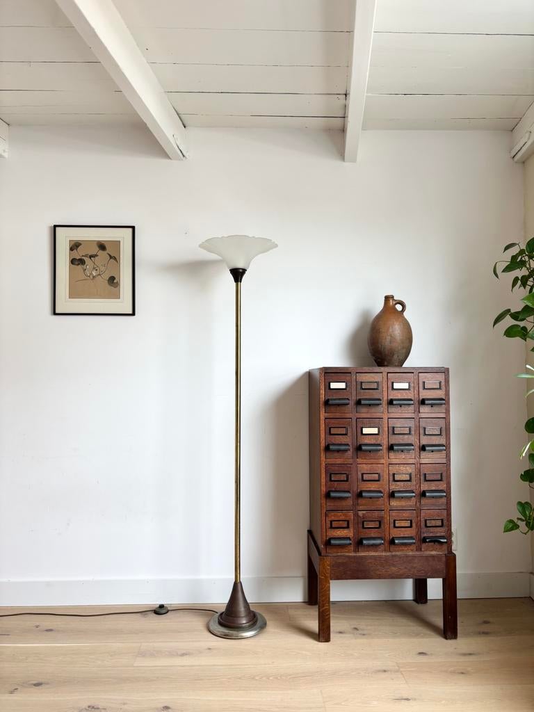 Prachtig vormgegeven antieke, Art deco vloerlamp, Ophalen, Vintage art deco antiek lamp midcentury dedogn, Glas, ...