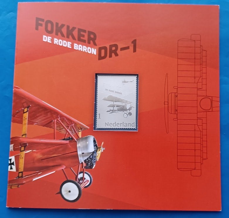Zilveren postzegel Fokker DR-1, De Rode Baron, Postzegels en Munten, Verzenden, Na 1940, Postfris