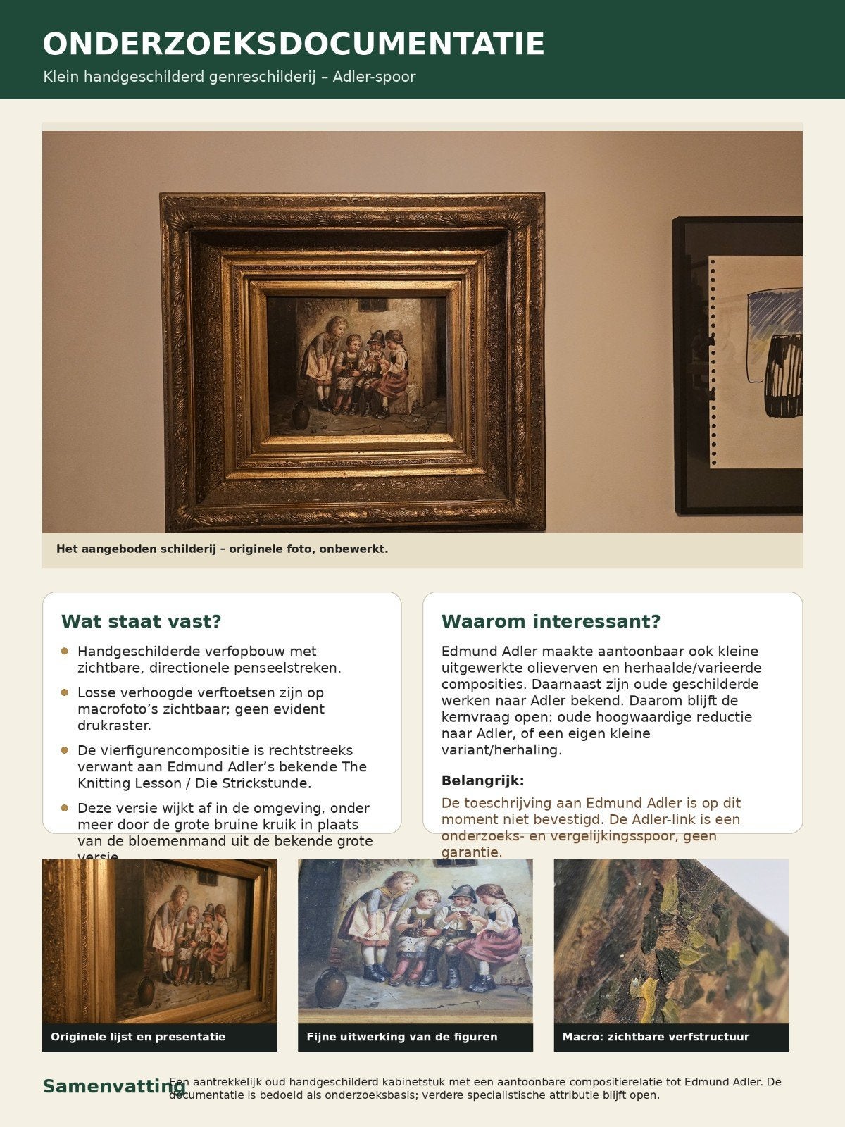 Antiek olieverfschilderij:Kinderen, Edmund Adler compositie, Doek, Portret of Personen, Ophalen of Verzenden, Origineel werk