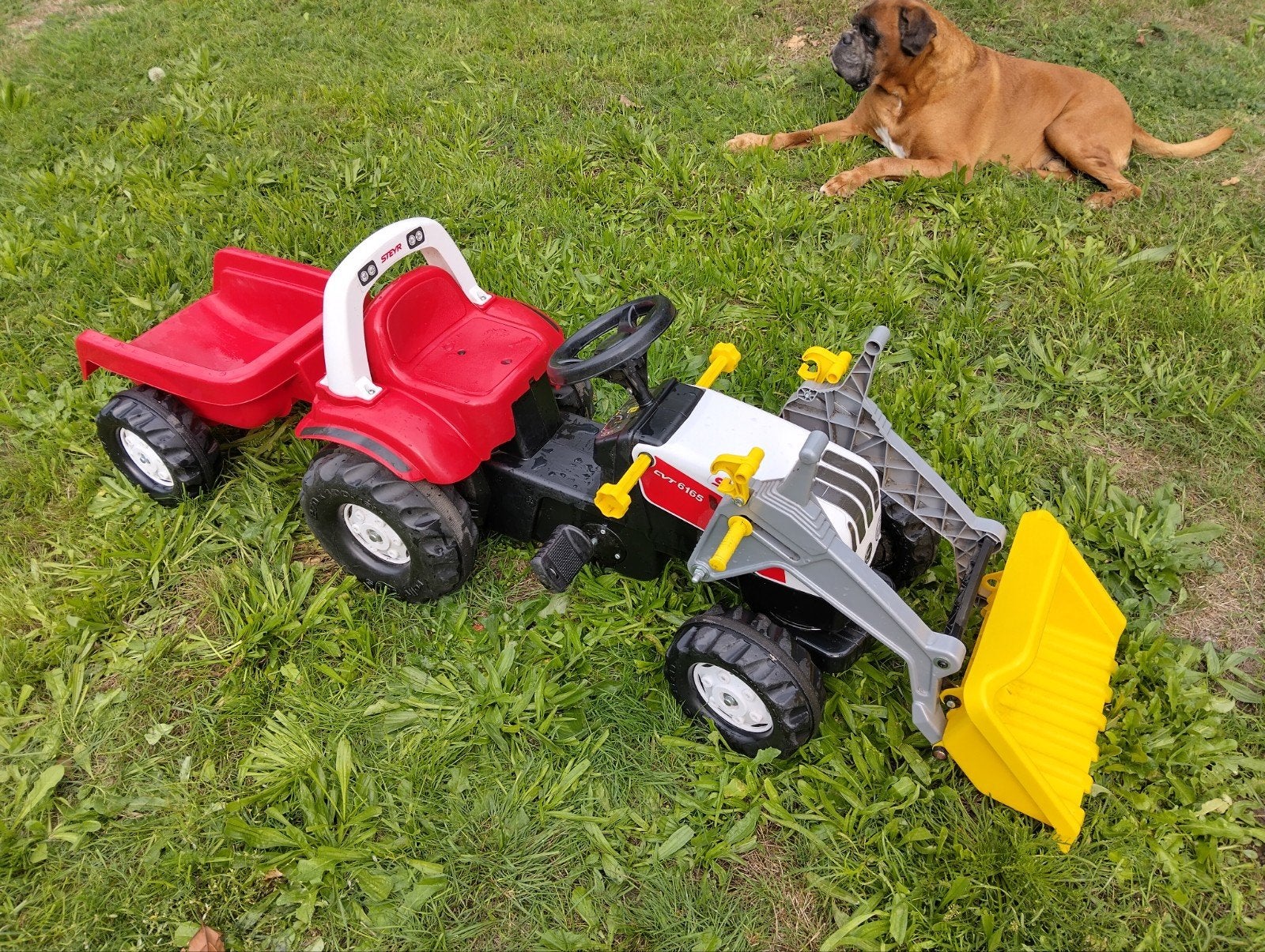 Steyr traptractor met frontlader en aanhanger Rolly Toys, Ophalen, Gebruikt, Overige merken, Met kar of aanhanger