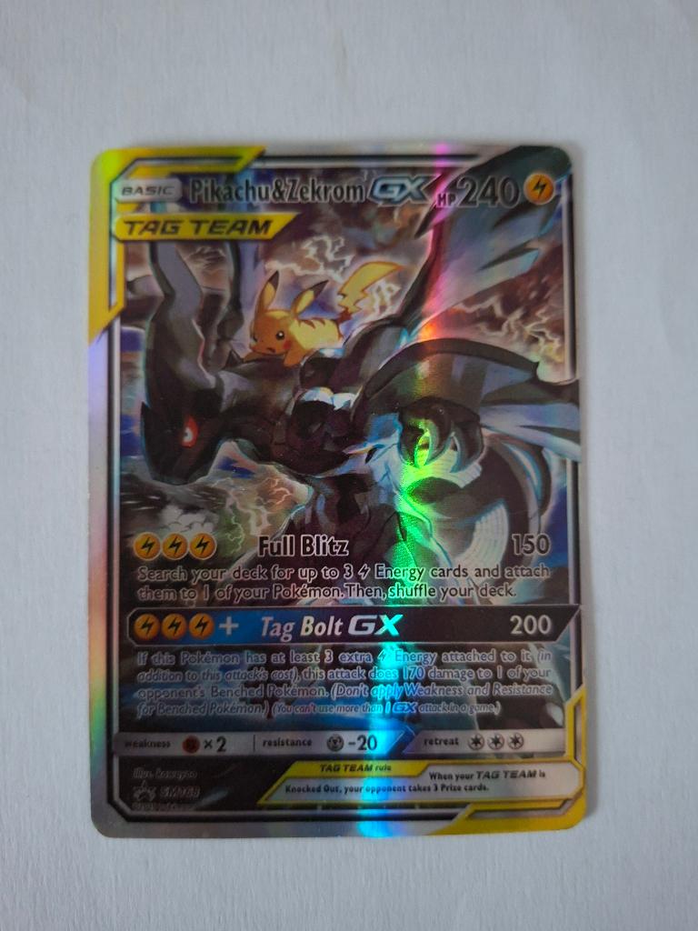 Pikachu&Zekrom GX, Hobby en Vrije tijd, Verzamelkaartspellen | Pokémon, Ophalen, Zo goed als nieuw, Losse kaart