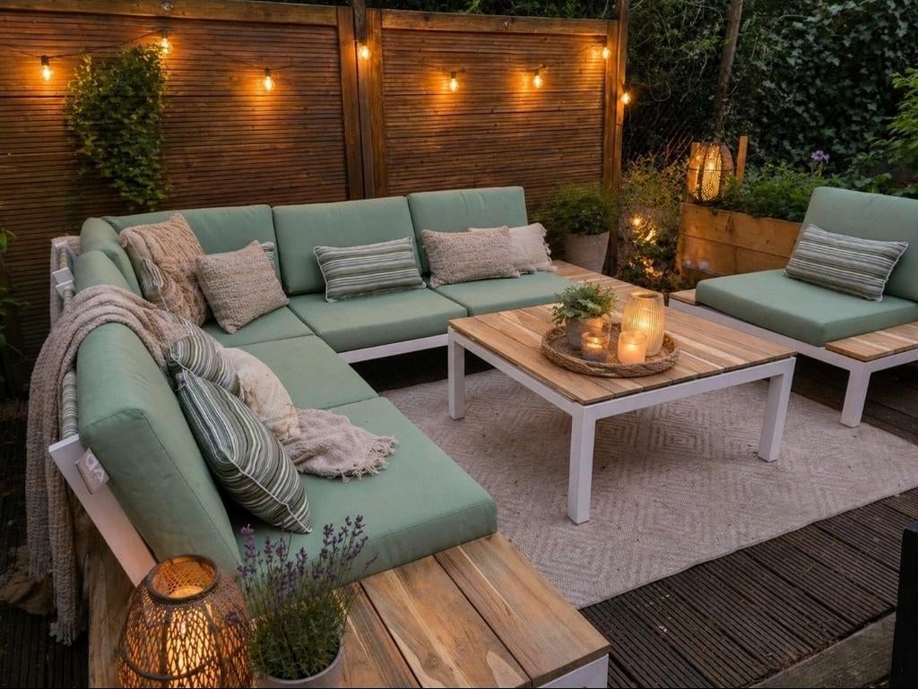 Applebee Pebble Beach Loungeset - All Weather  - Groen, Ophalen, Bank, Loungeset, Hout