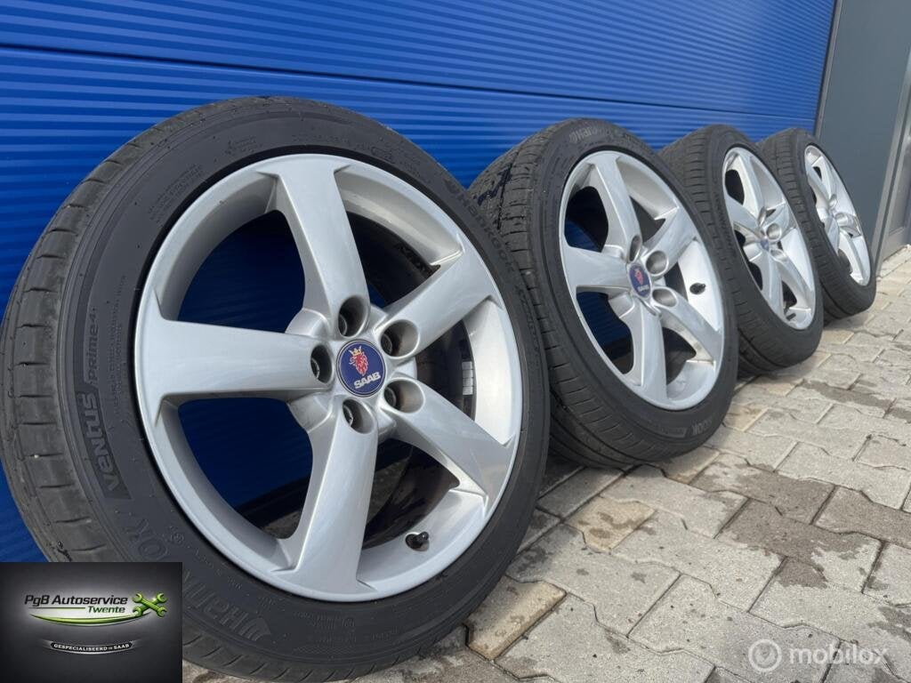 Saab Alu 45 velgen in zeer nette staat met goede Banden, Gebruikt, Banden en Velgen, 17 inch, Ophalen of Verzenden