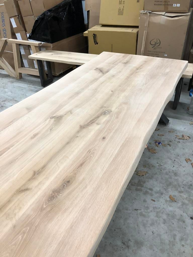 Mooie eiktn industrele boomstam tafels 6cm dik, Eikenhout, 200 cm of meer, Zo goed als nieuw, Rechthoekig