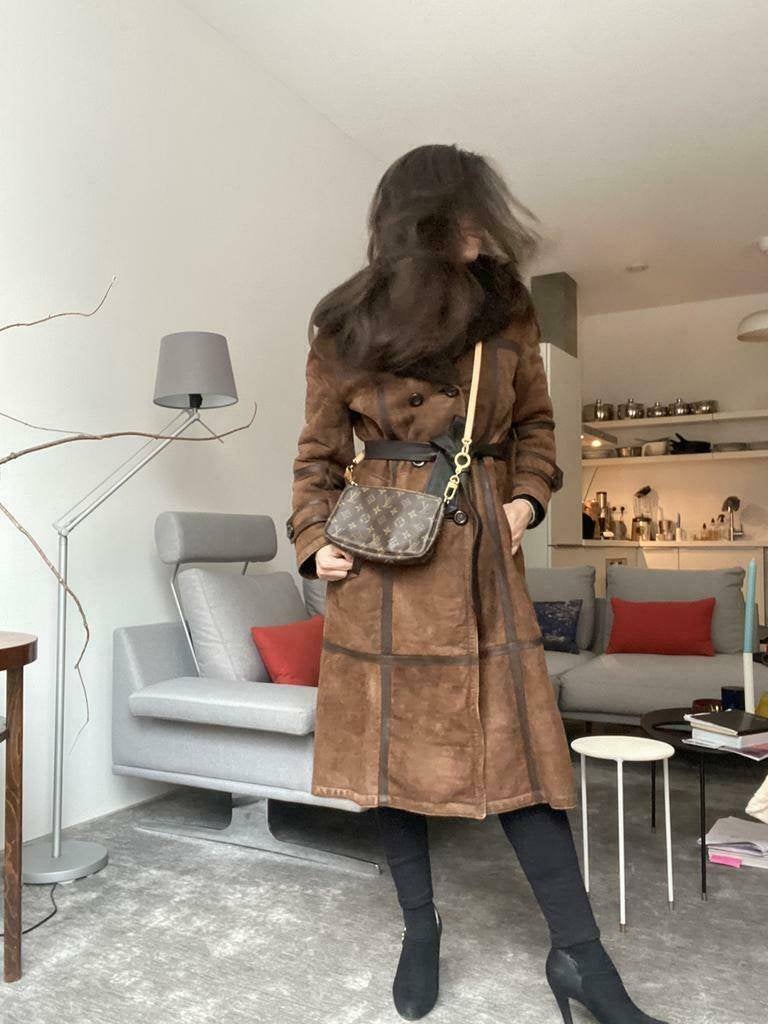 Echt leer suede bonte bruine dames winterjas bont gevoerd, Bruin, Ophalen of Verzenden, Maat 36 (S), Onbekend