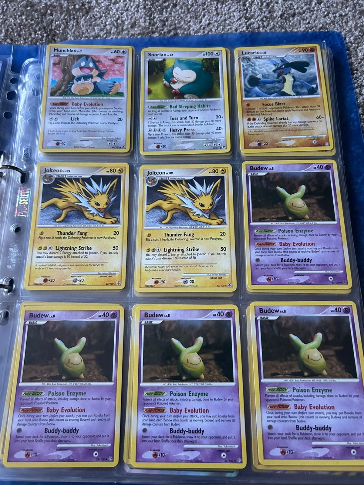 Pokemon kaarten budew jolteon lucario snorlax munchlax, Ophalen of Verzenden, Zo goed als nieuw
