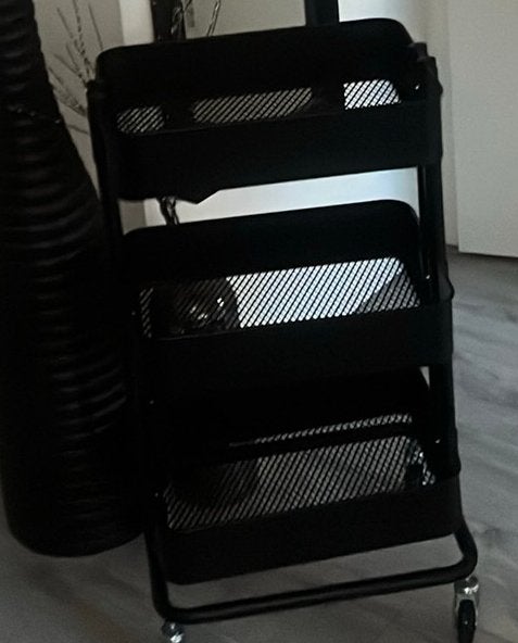Wandwijnrek + gratis Ikea Raskog trolley roltafel, Ophalen, Gebruikt, Zwart, Industrieel
