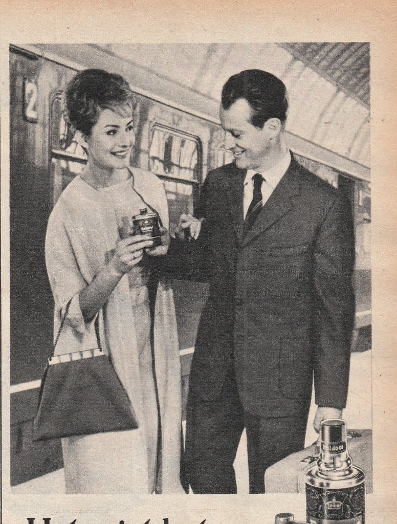 Retro reclame 1960 Boldoot towelettes stel bij NS trein, Verzenden, Overige typen