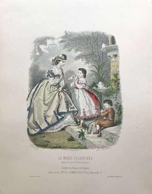Franse modeprenten lithografie La Mode Illustrée, Ophalen of Verzenden, Voor 1940, Zo goed als nieuw, Prent