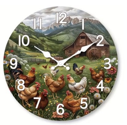 Ronde wandklok van hout Boerderij (25cm)