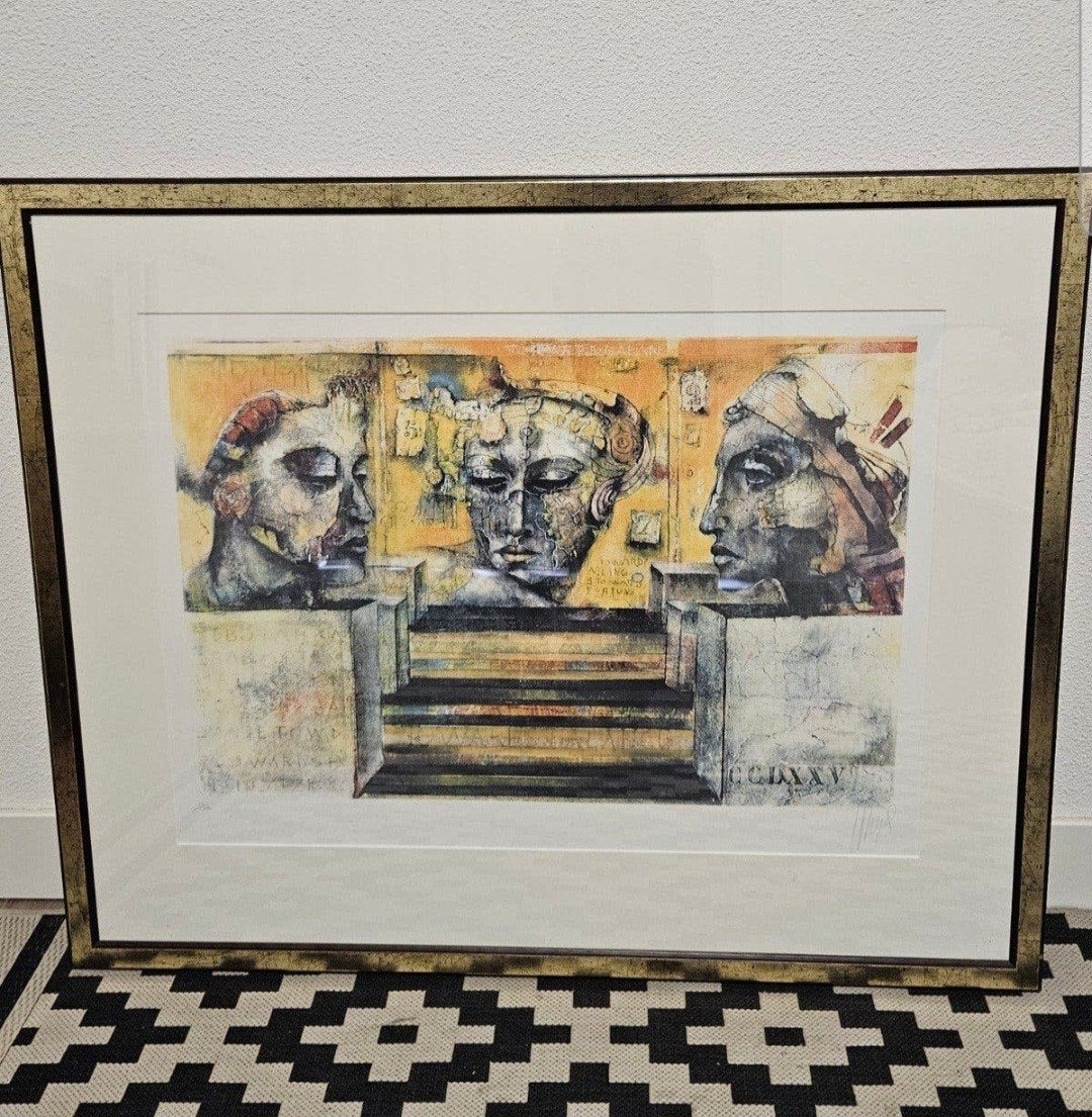 Astrid Engels - "Drie koppen" (E.A. editie) Litho, Antiek en Kunst, Gesigneerd, Ophalen, Personages en Fantasiefiguren, Lithografie
