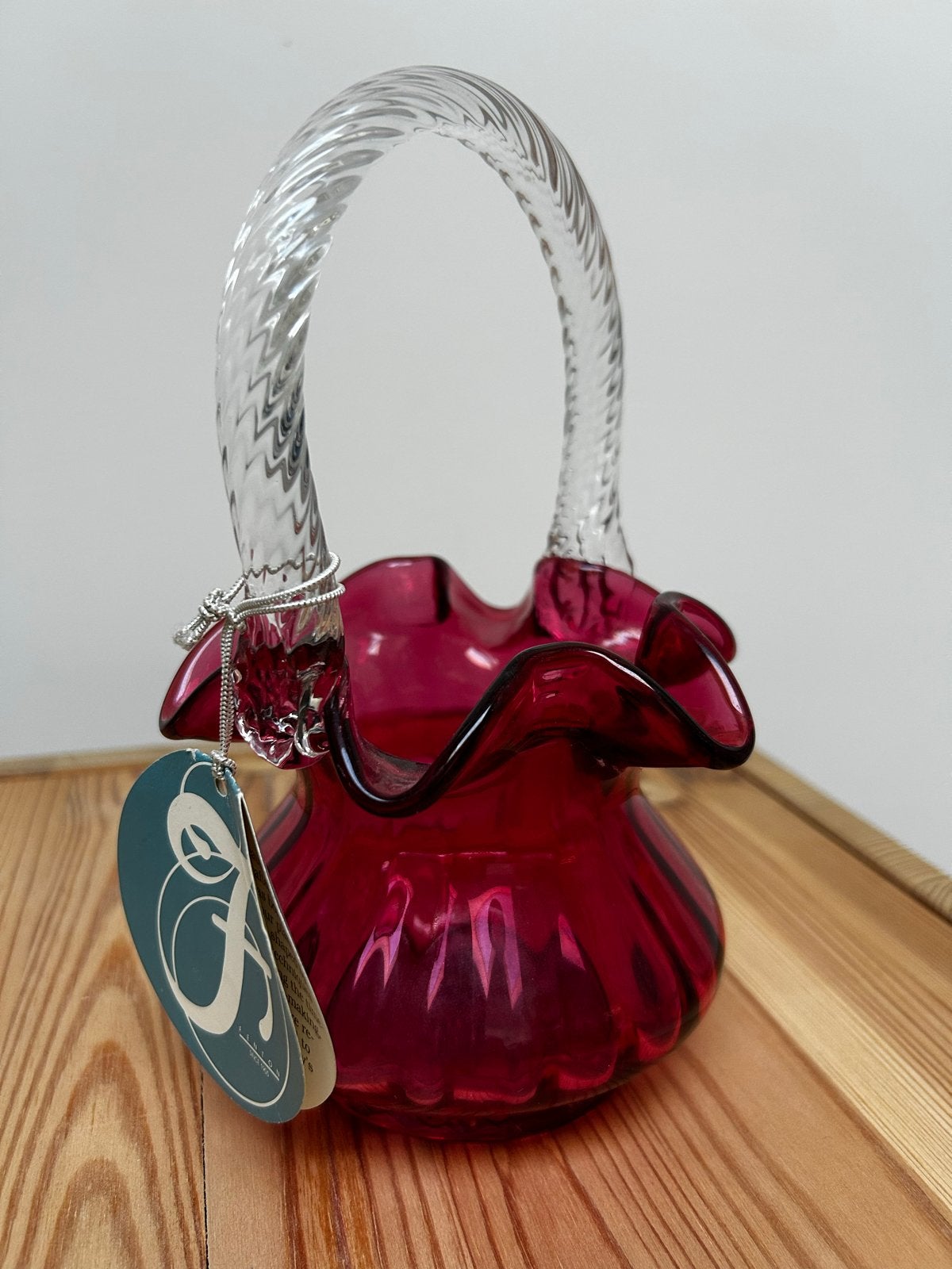 Vintage Fenton Cranberry Glas Mandje met Clear Handle, Ophalen of Verzenden