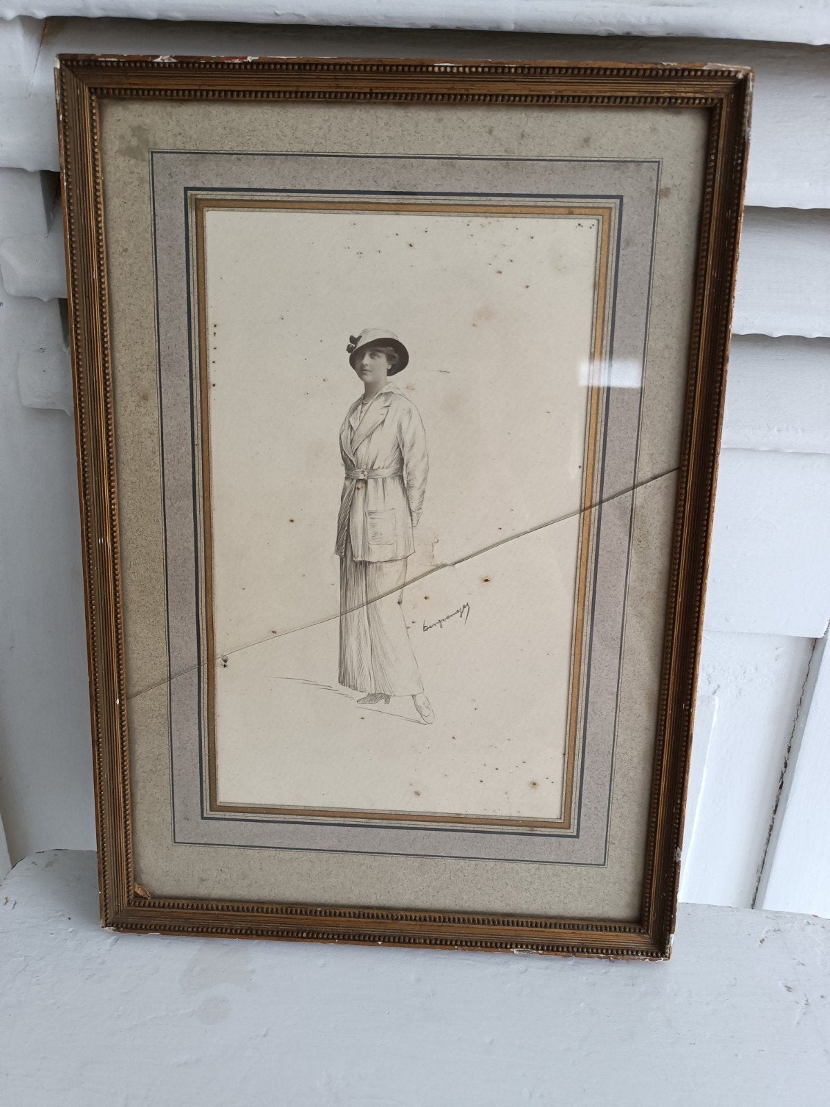 Brocante lijst met afbeelding dame, Ophalen of Verzenden