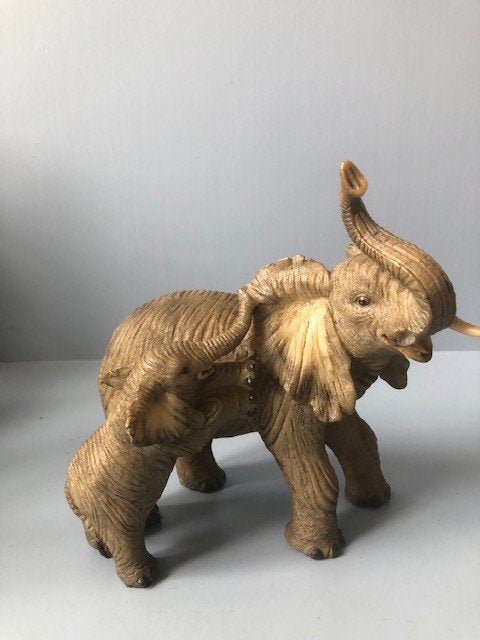 Beeld resin olifant moeder met jong, Ophalen of Verzenden, Zo goed als nieuw, Dier