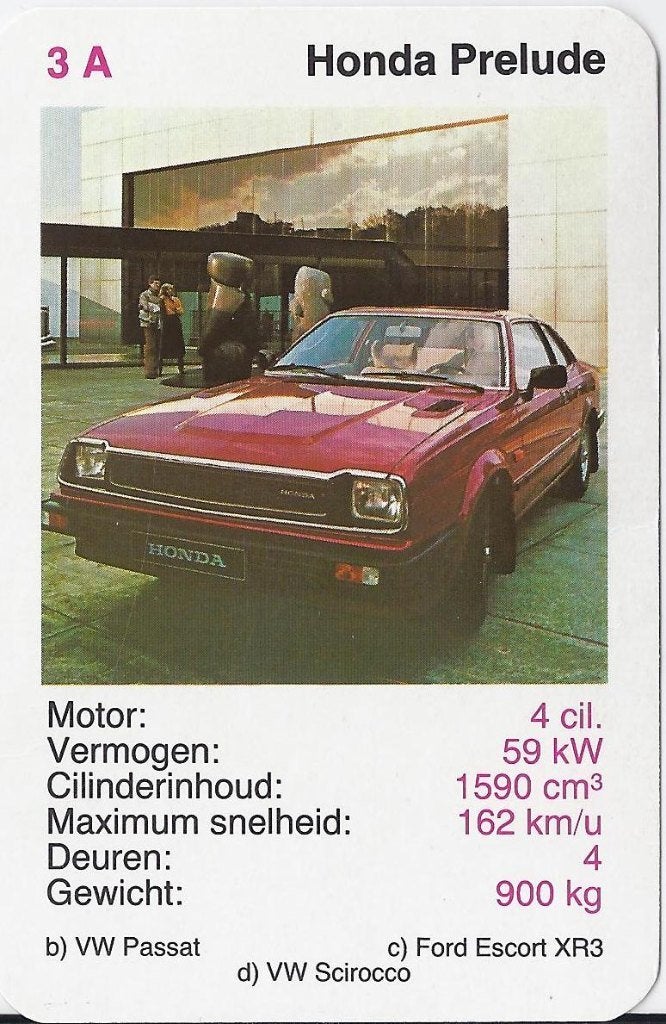 Kw3025 autokaartje 3a honda prelude, Ophalen of Verzenden, Zo goed als nieuw, Auto's