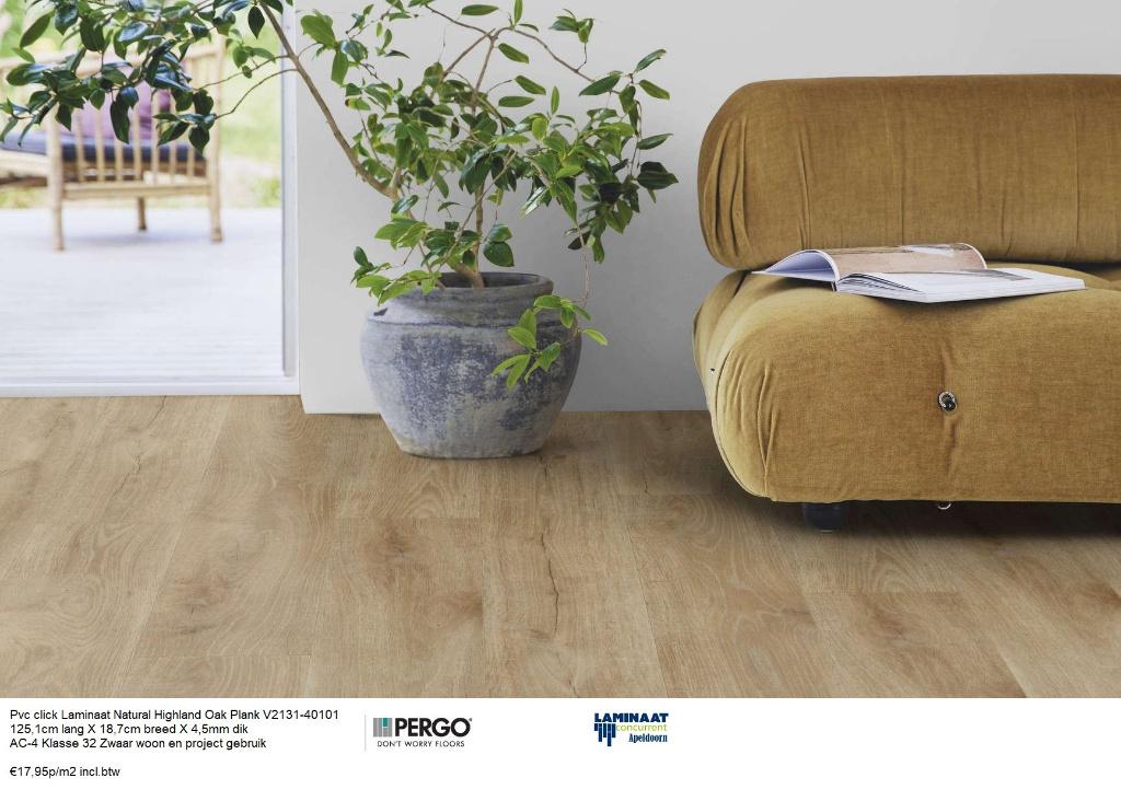 Pvc click High. Natural Oak 151cm X 21cm X 4,5mm €17,95p/m2, 75 m² of meer, Pvc click natuur eiken, Nieuw, Ophalen of Verzenden