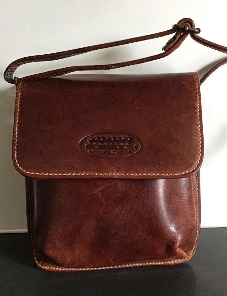Vintage bruin leren BOSBOOM schoudertas, Sieraden, Tassen en Uiterlijk, Tassen | Schoudertassen, Gebruikt, Overige merken, Bruin